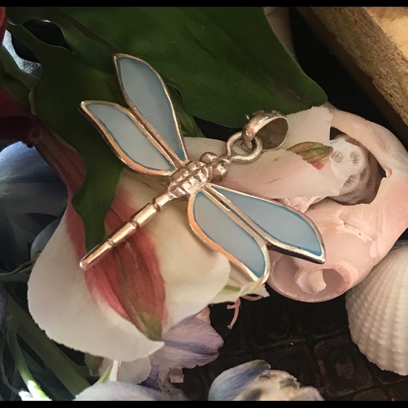 🎯Sold🎯 Blue MOP and Sterling Dragonfly Pendant - Picture 2 of 7
